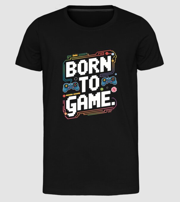 Born to Game Pixel Negru model negru pe tricou