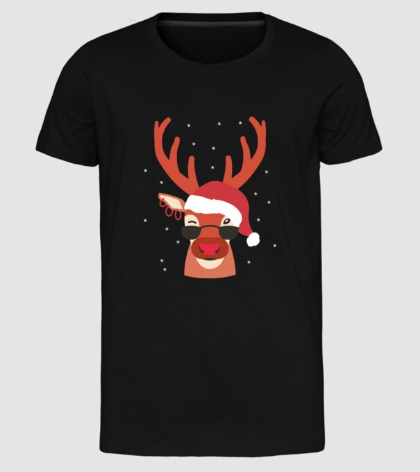 Cool Reindeer Rudolph model negru pe tricou