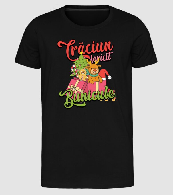 CRĂCIUN FERICIT BUNICULE model negru pe tricou