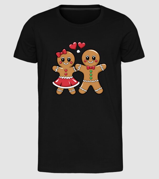 cuplu de turtă dulce în dragoste model negru pe tricou