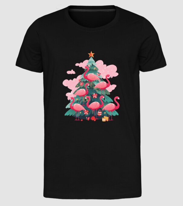 flamingo pom de Crăciun model negru pe tricou