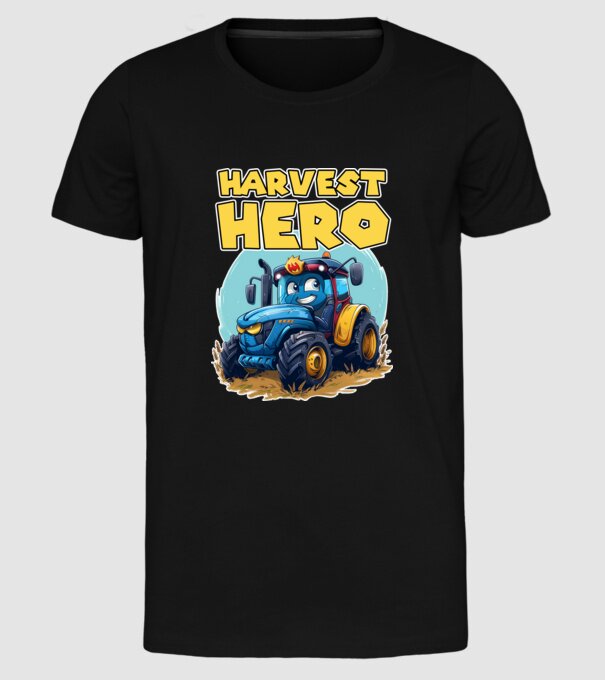Harvest Hero Tractor model negru pe tricou
