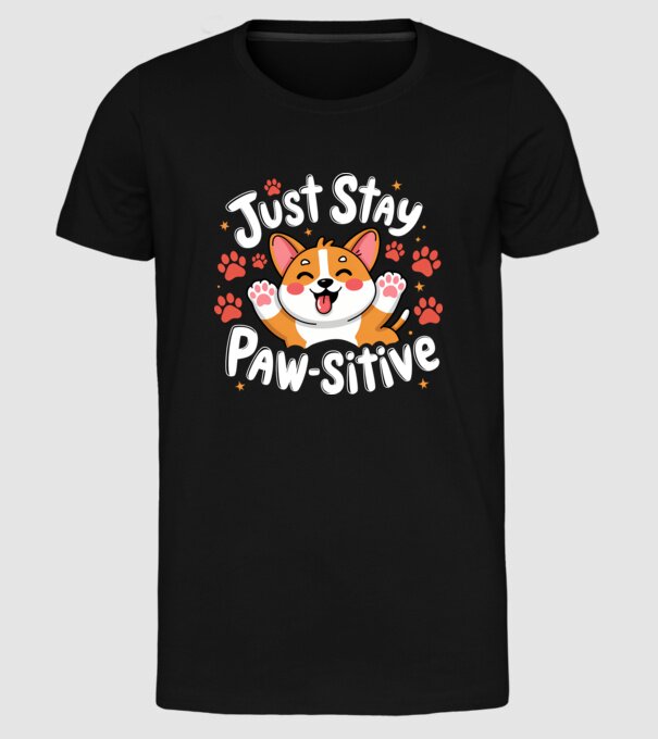Just Stay Paw-sitive Negru model negru pe tricou