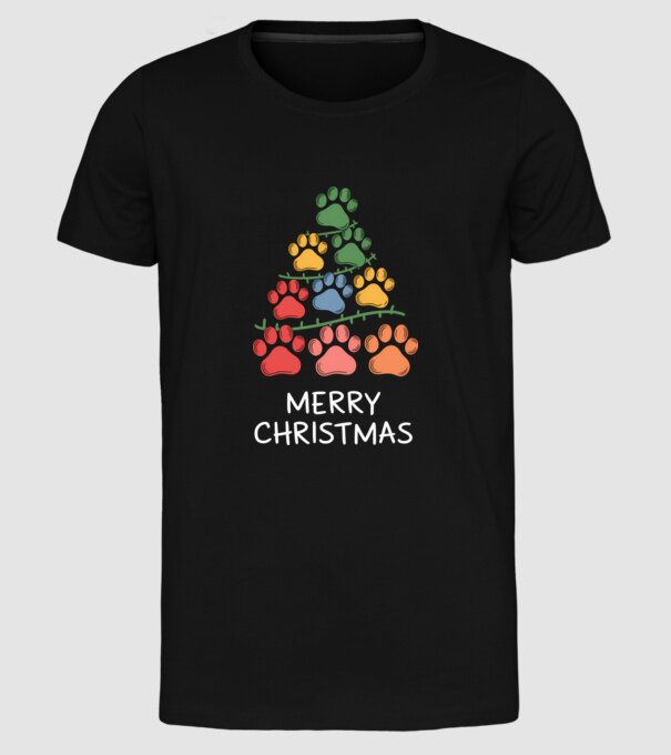 Merry Christmas Paws Negru model negru pe tricou