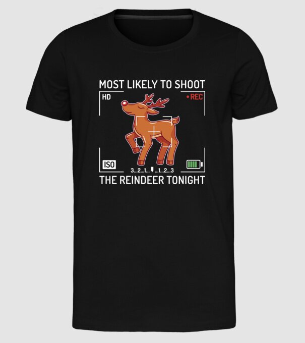 Most likely to shoot the reindeer tonight model negru pe tricou