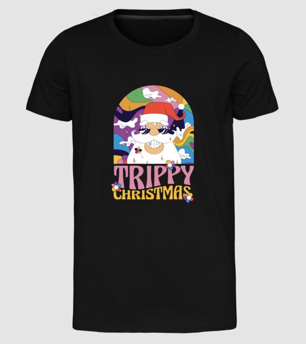 Trippy Christmas model negru pe tricou