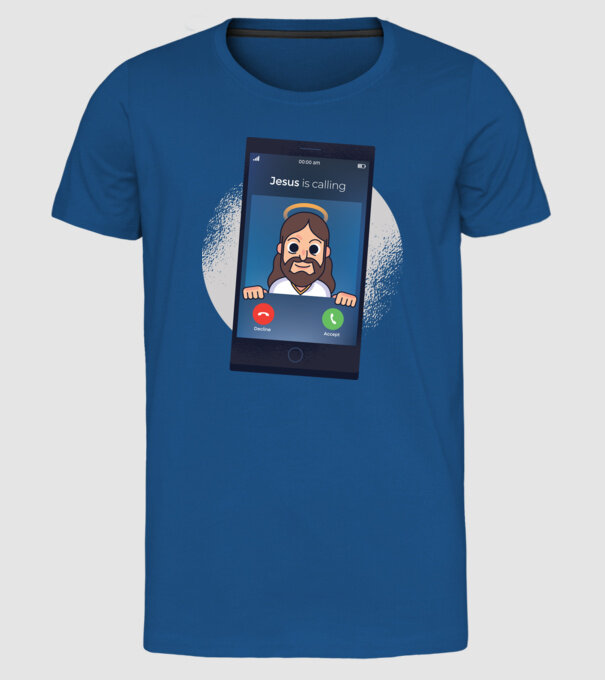 Isus te sună tricou amuzant model albastru regal pe tricou