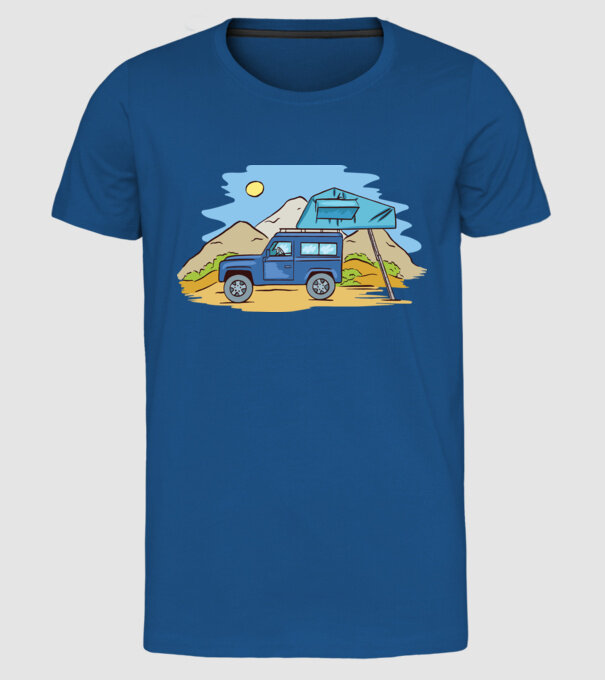 Mașină de camping model albastru regal pe tricou