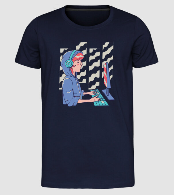 Anime Programator fată model albastru închis pe tricou