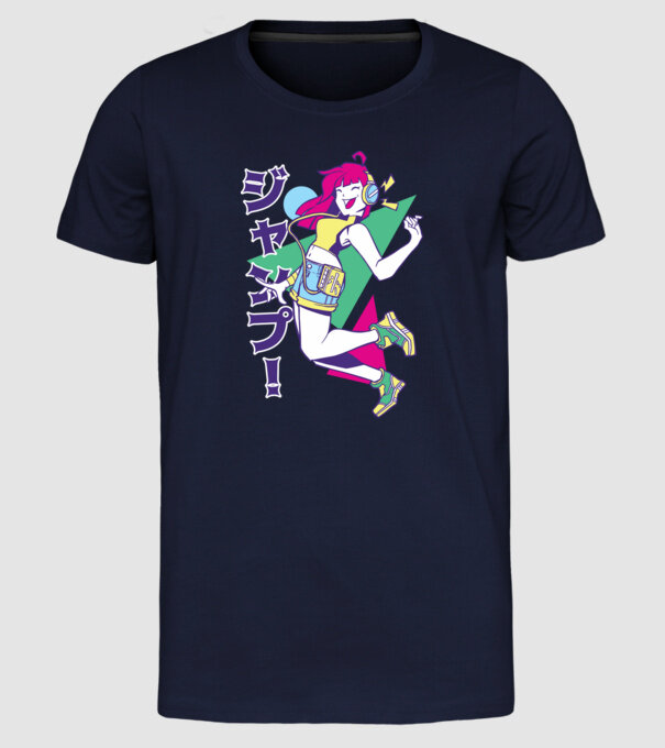 Anime fată retro model albastru închis pe tricou