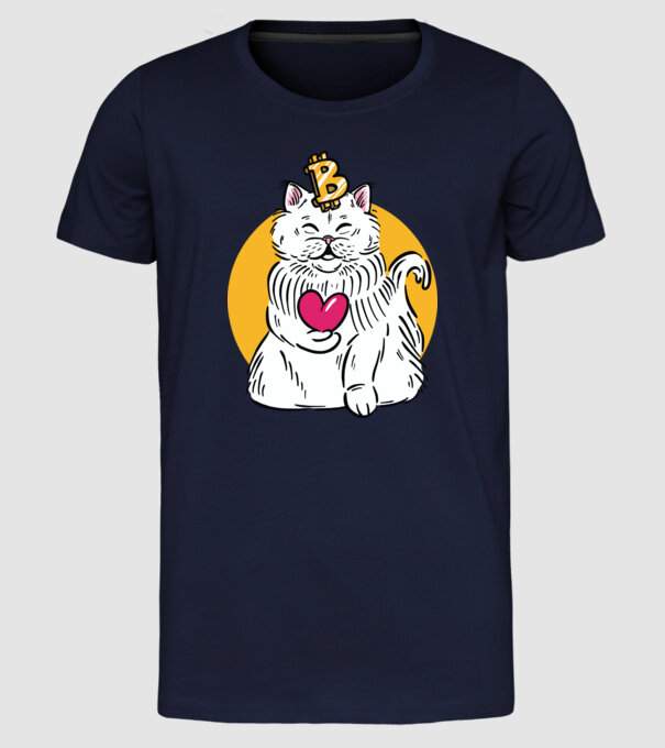 Pisică Bitcoin model albastru închis pe tricou