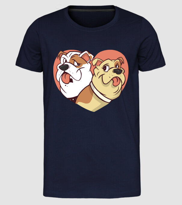 Dragoste Bulldog model albastru închis pe tricou