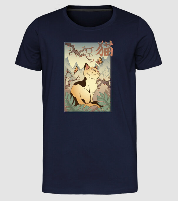 Pictură Pisică model albastru închis pe tricou