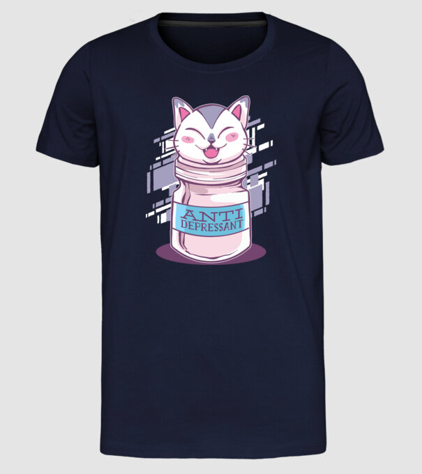 Tabletă antidepresivă pisică model albastru închis pe tricou
