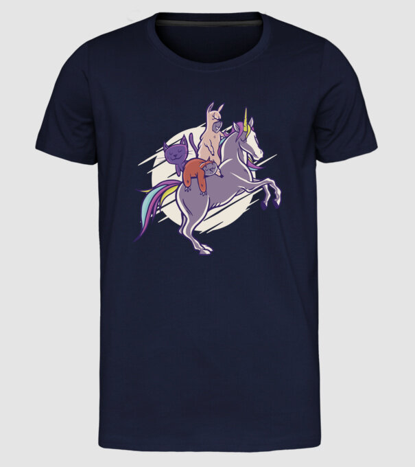 Animale drăguțe pe Unicorn model albastru închis pe tricou