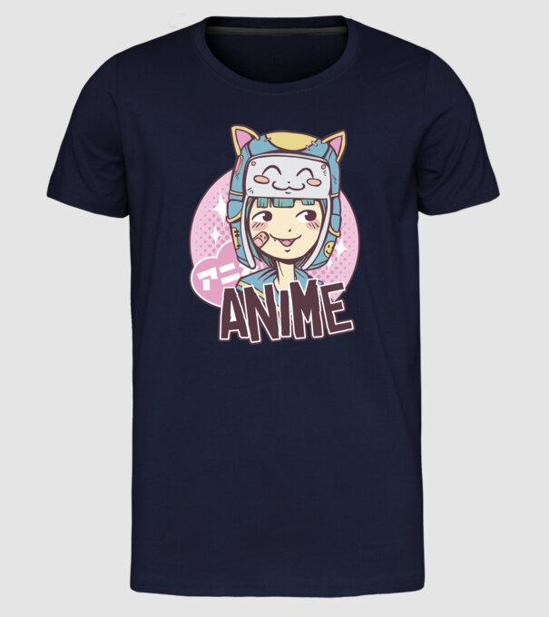 Fată drăguță Anime model albastru închis pe tricou
