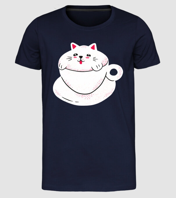 Tricou cafea cu pisică drăguță model albastru închis pe tricou