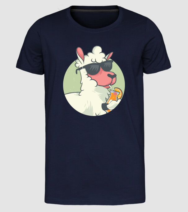 Lama drăguț cu cocktail tricou amuzant model albastru închis pe tricou