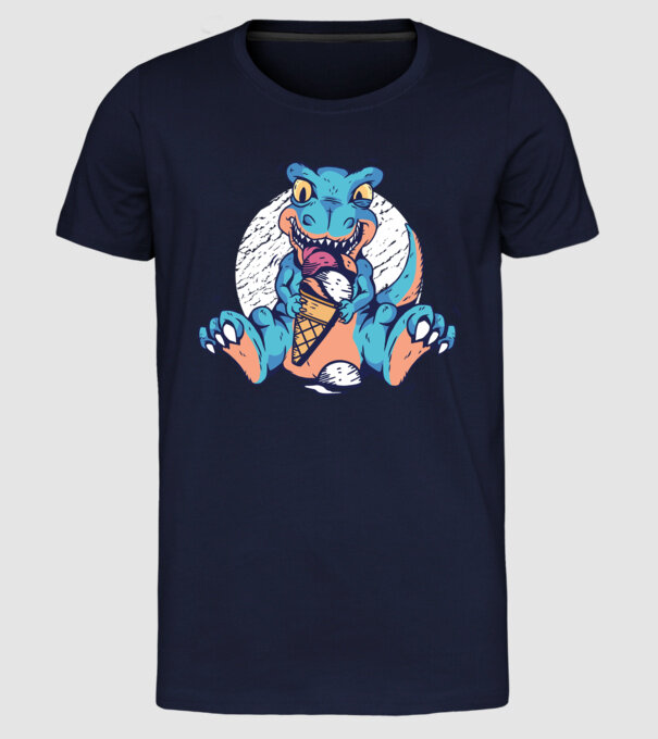 T-rex drăguț cu înghețată model albastru închis pe tricou