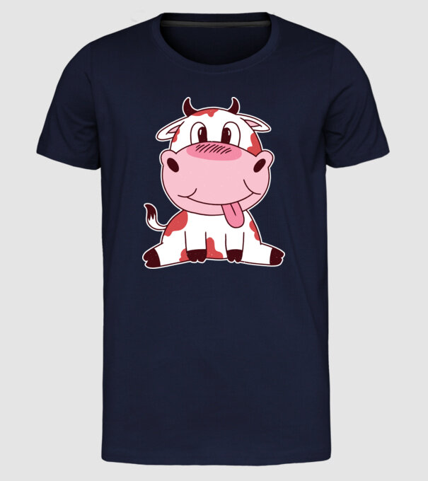 Vacă drăguță model albastru închis pe tricou