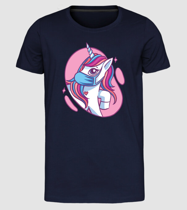 Unicorn drăguț cu mască model albastru închis pe tricou