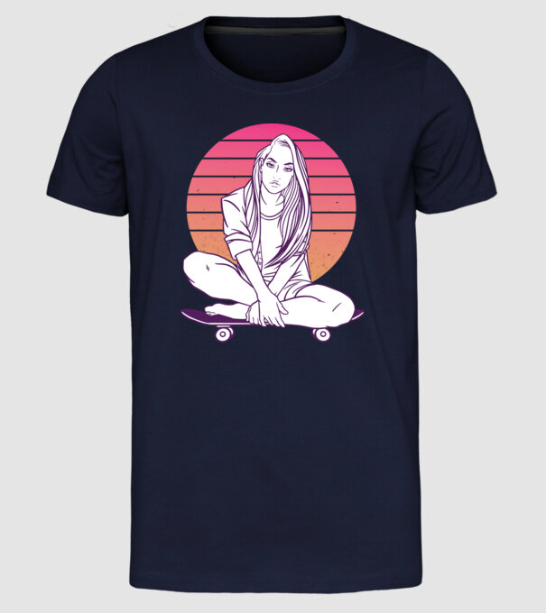 Fată Skateboarder model albastru închis pe tricou