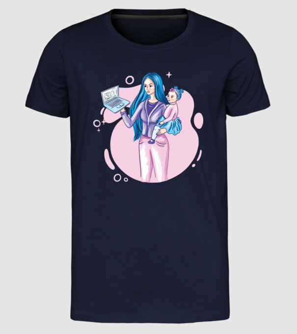 Mamă Lucrătoare model albastru închis pe tricou