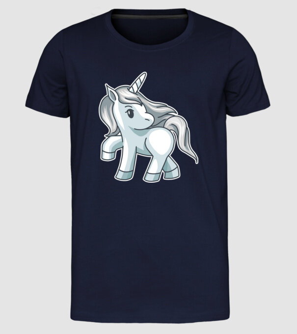 Unicorn de argint model albastru închis pe tricou