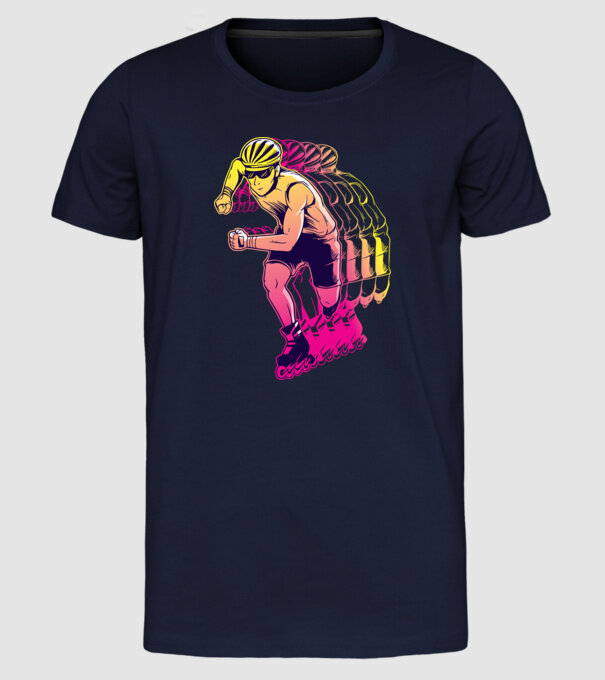 Concurent patine pe rotile model albastru închis pe tricou