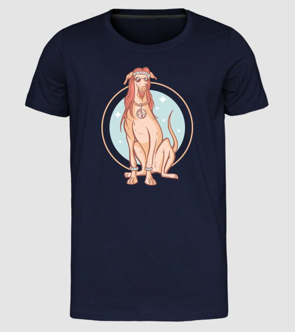 Câine Ogar Hippy model albastru închis pe tricou