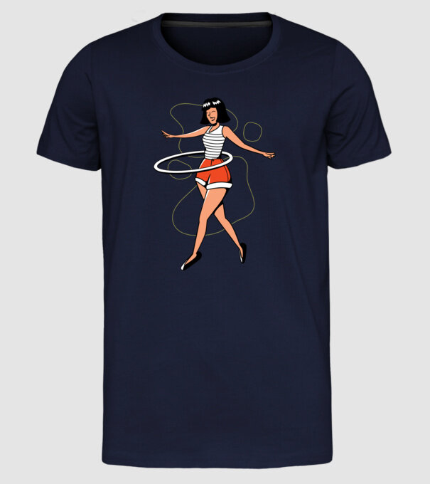 Cerc hula-hoop model albastru închis pe tricou