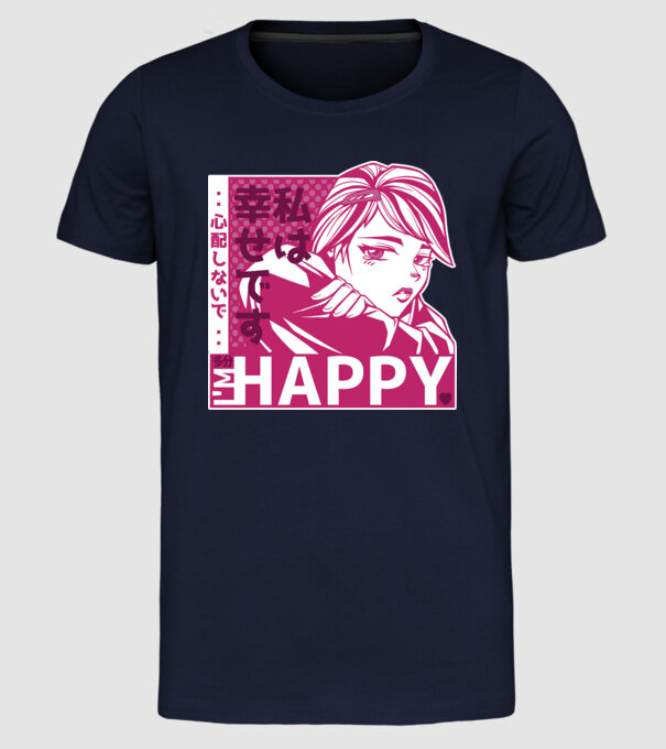 'I''m happy fată Anime antisocială' model albastru închis pe tricou