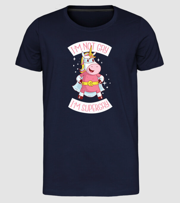 'I''m not gay i''m supergay' model albastru închis pe tricou