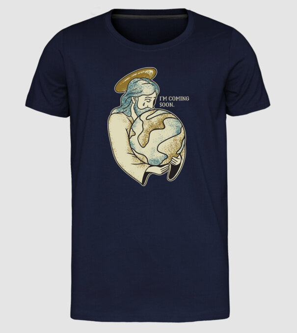 Jesus is coming soon - Isus vine în curând model albastru închis pe tricou