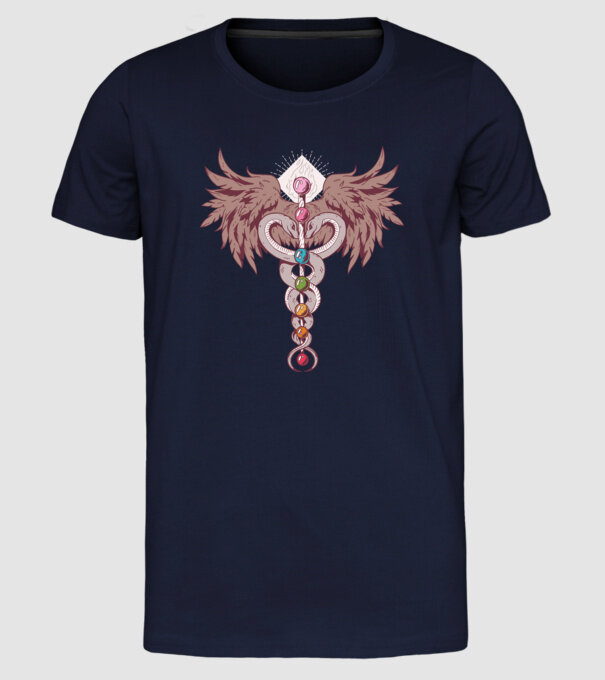 Chakra yoga model albastru închis pe tricou