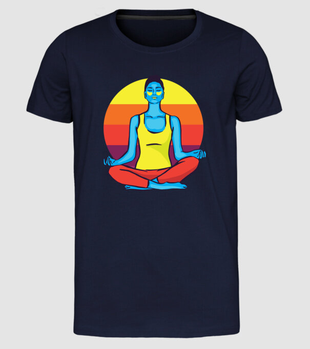 Yoga Meditație Retro model albastru închis pe tricou