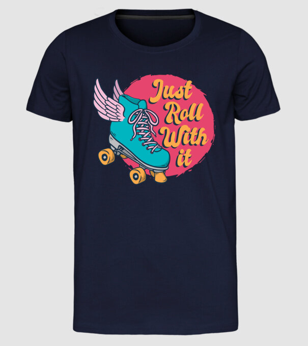 Just Roll with it - patine cu rotile model albastru închis pe tricou