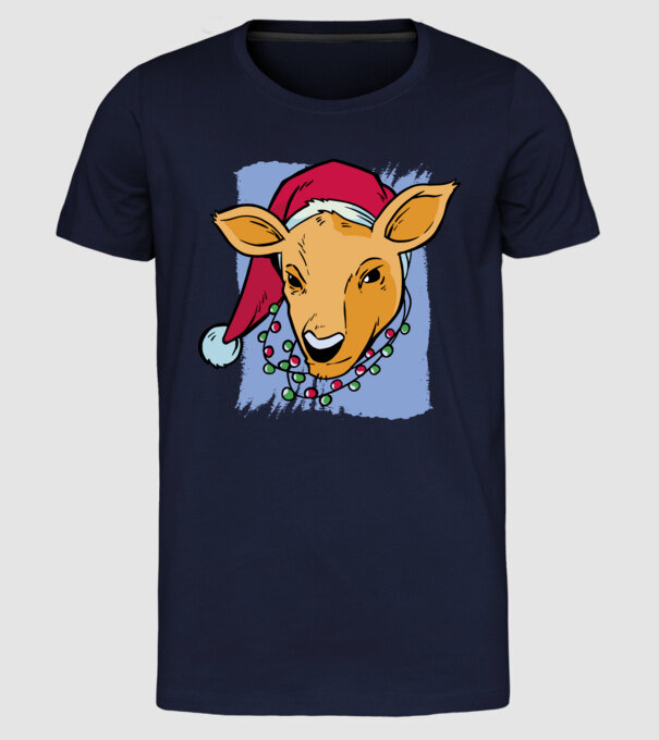 Cerb de Crăciun model albastru închis pe tricou