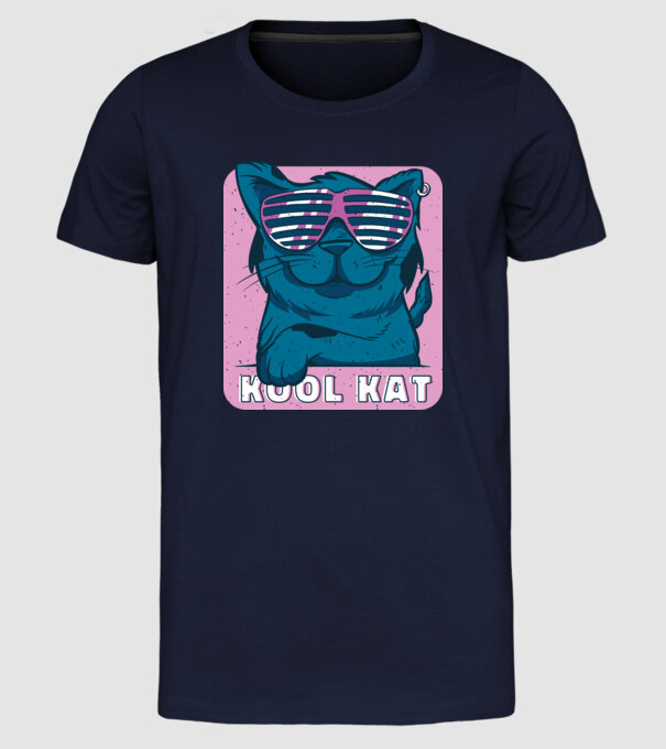 Kool Cat - Pisică Cool model albastru închis pe tricou
