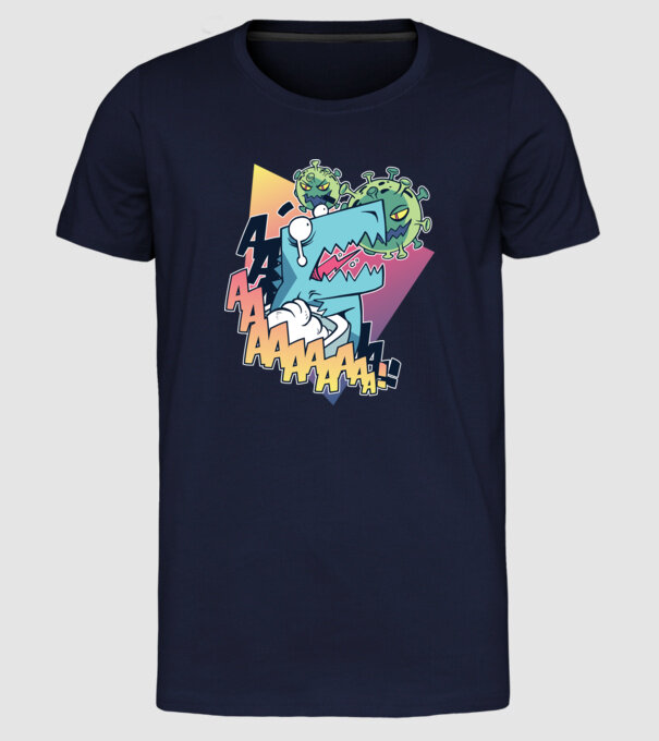 Covid Dino model albastru închis pe tricou