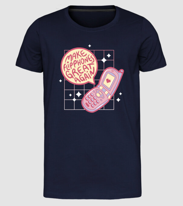 Make Flipphones Great Again Retro model albastru închis pe tricou