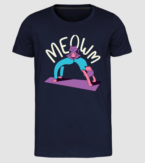 Meowm - Pisică Yoga model albastru închis pe tricou