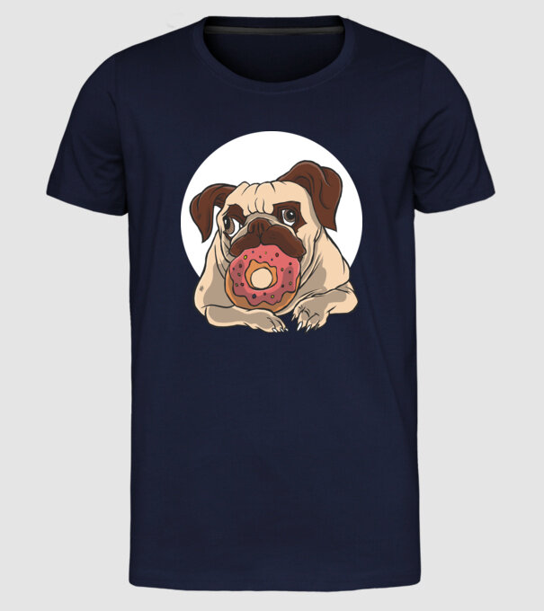 Mops cu gogoașă model albastru închis pe tricou
