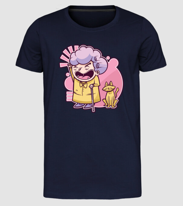 Bunică cu pisică model albastru închis pe tricou
