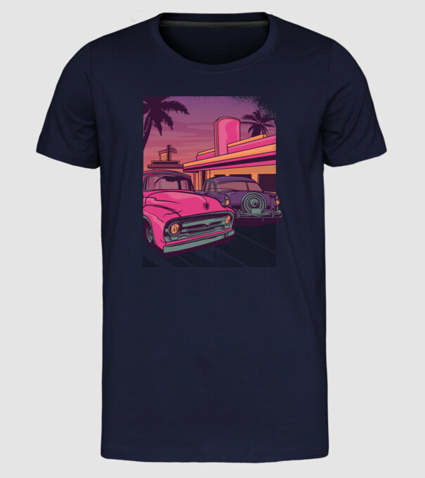 Old school California model albastru închis pe tricou