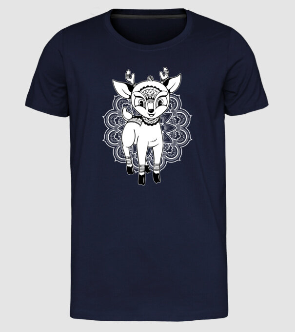 Mandala Căprioară model albastru închis pe tricou