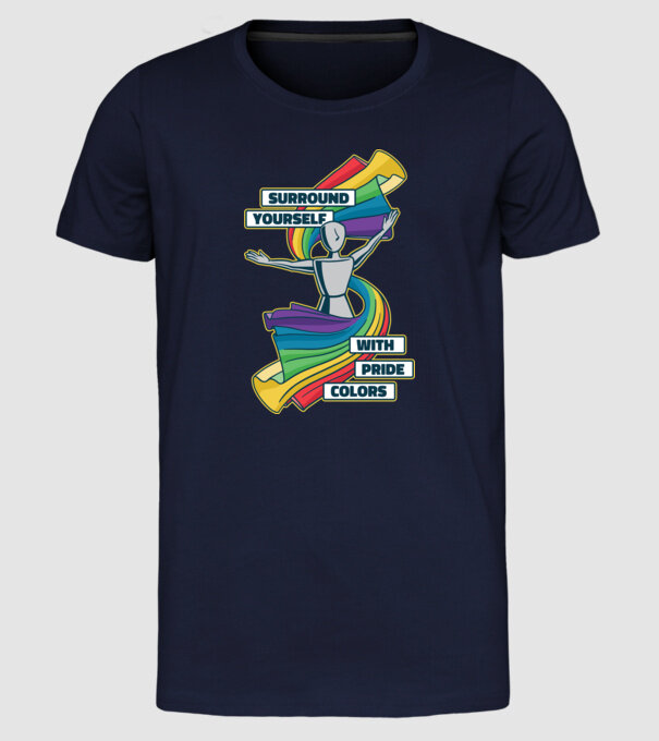 Pride cu curcubeu model albastru închis pe tricou