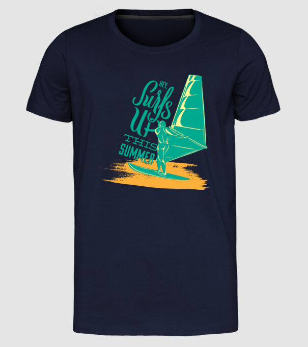 Surfs up this summer model albastru închis pe tricou