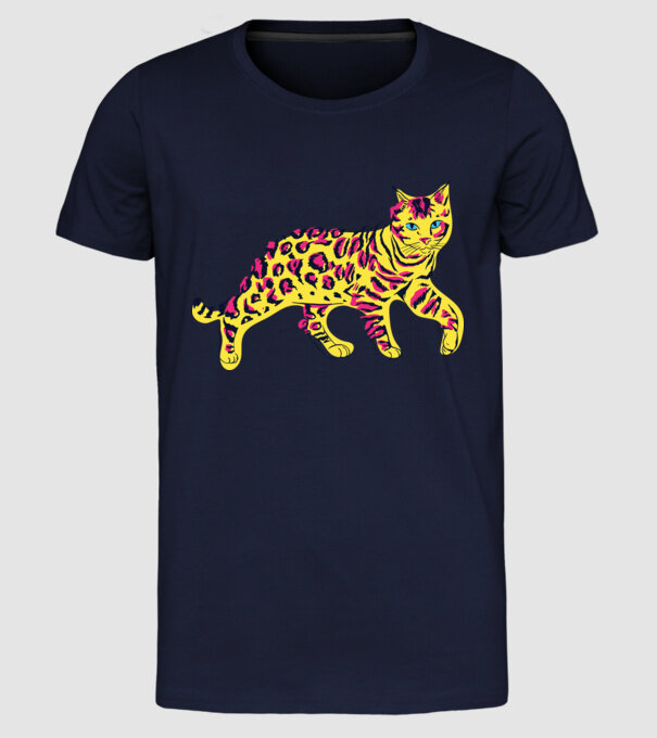 Pisică Abstract colorat model albastru închis pe tricou
