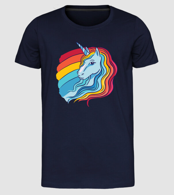 Unicorn cu Curcubeu model albastru închis pe tricou